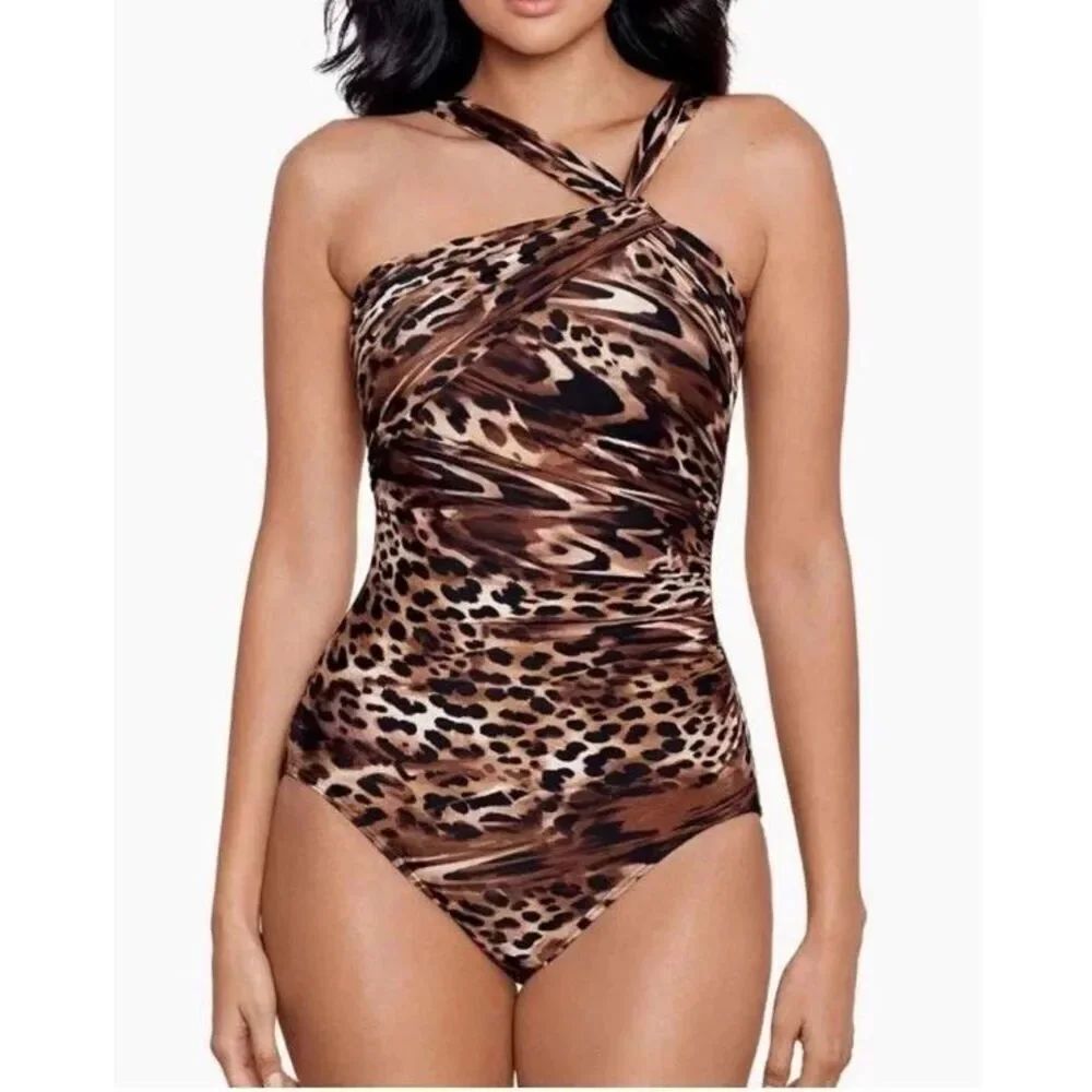 New Miraclesuit Europa One-Piece Swimsuit  Ocicat Leopard Print Size 16